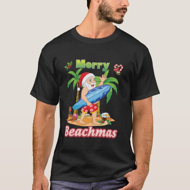 Merry Beachmas Beach Surfa Santa Surfing jul T Shirt (Framsida)