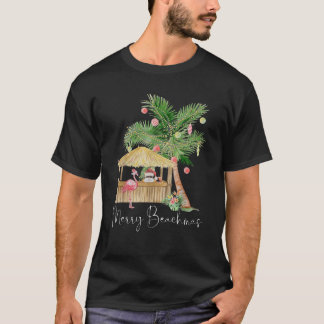 Merry Beachmas Hawaiian Rosa Flamingo Handflatan T T Shirt