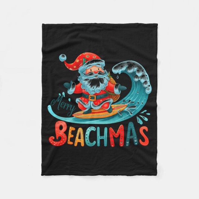 Merry Beachmas Santa Surfing Retro Design  Fleecefilt (Framsidan)