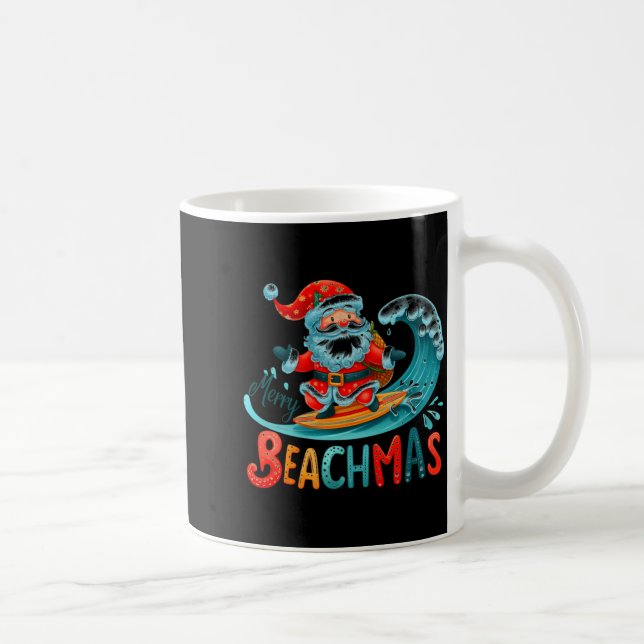 Merry Beachmas Santa Surfing Retro Design  Kaffemugg (Höger)