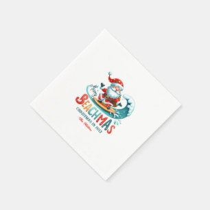 Merry Beachmas Santa Surfing Retro Design Pappersservett