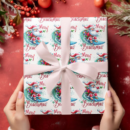 Merry Beachmas Santa Surfing Retro Design Presentpapper