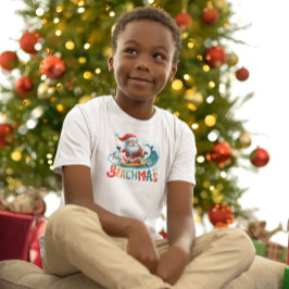 Merry Beachmas Santa Surfing Retro Design T Shirt