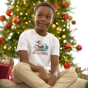 Merry Beachmas Santa Surfing Retro Design T Shirt