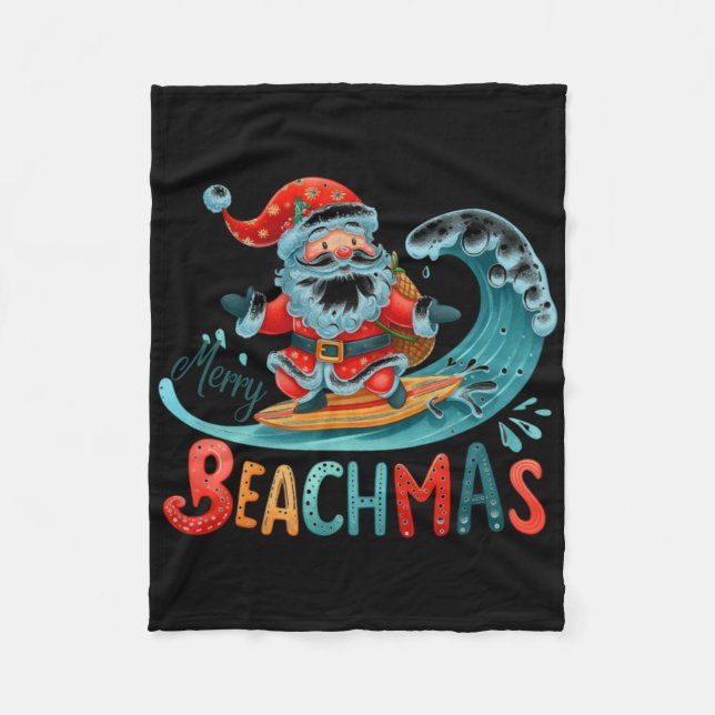 Merry Beachmas Santa Surfing Retro Design T Shirt  Fleecefilt (Framsidan)