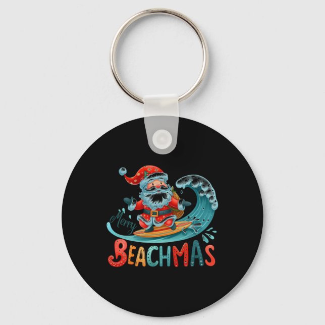 Merry Beachmas Santa Surfing Retro Design T Shirt  Nyckelring (Framsida)