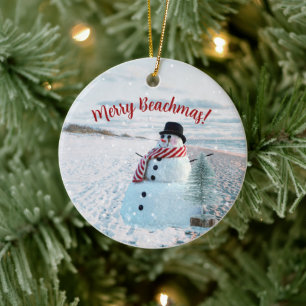 Merry Beachmas Snowy Sandy Snögubbe - Julgransprydnad Keramik