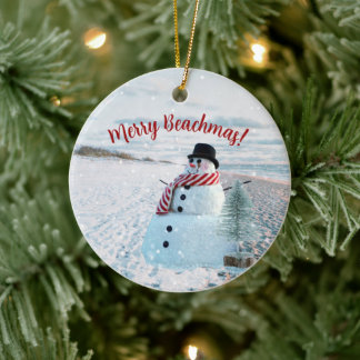 Merry Beachmas Snowy Sandy Snögubbe - Julgransprydnad Keramik