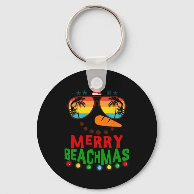 Merry Beachmas Tropical jul Hawaii Snögubbe B Nyckelring (Framsida)