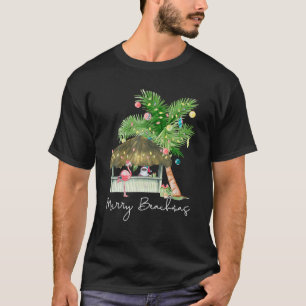 Merry Beachmas Tropical Santa Flamingo H T Shirt