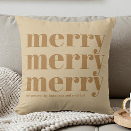 Merry Beige Brown Typography Roligt jul Simple Kudde