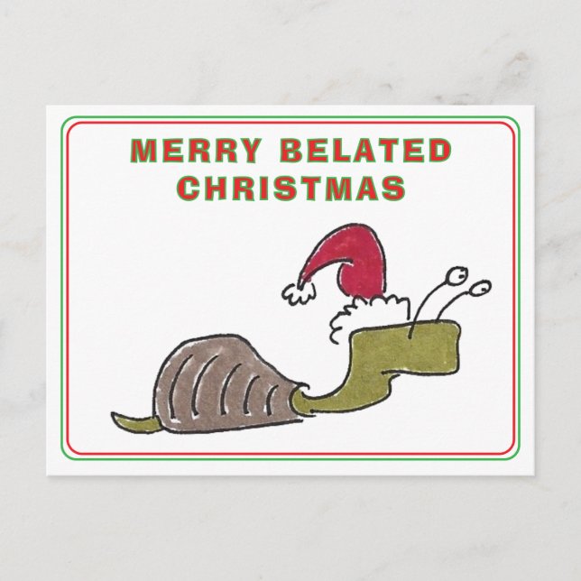 Merry Belated Christmas Snail Late Christmas Helg Vykort (Framsida)