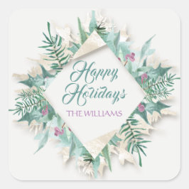 Merry Belly jul Glad helg Grått Mint Fyrkantigt Klistermärke