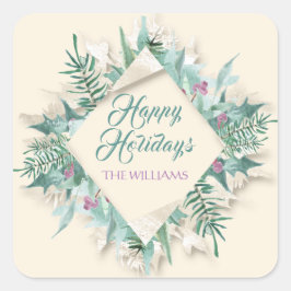 Merry Belly jul Glad helg Ivory Mint Fyrkantigt Klistermärke