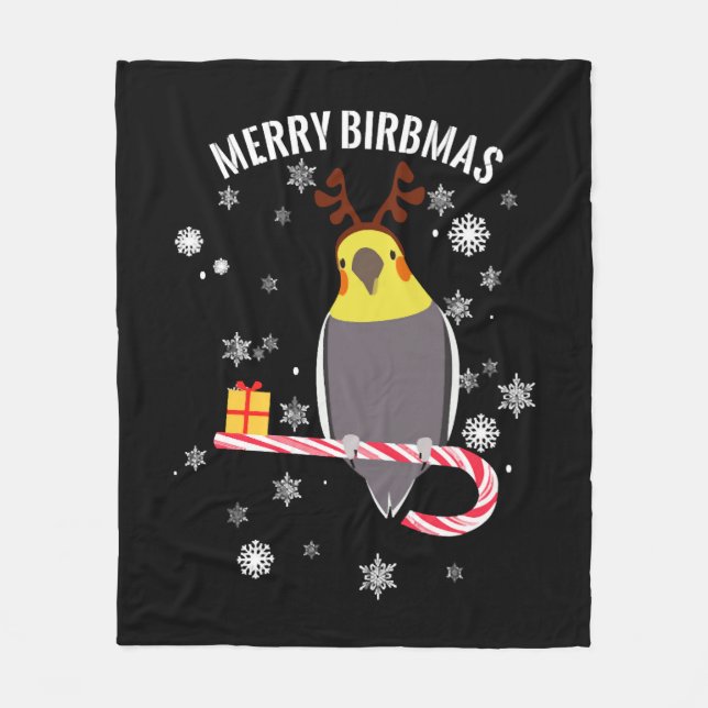Merry Birbmas Funny Cockatiel Bird Helgdag for Chr Fleecefilt (Framsidan)