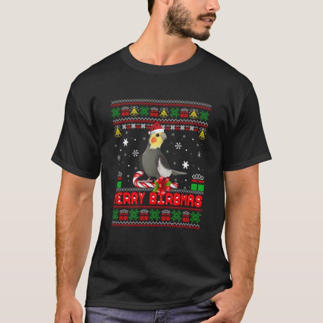 Merry Birbmas Funny Cockatiel jul Bird Holid T Shirt (Framsida)