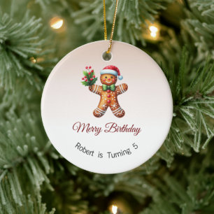 Merry Birthday Ornament, julklapp på födelsedagen Julgransprydnad Keramik