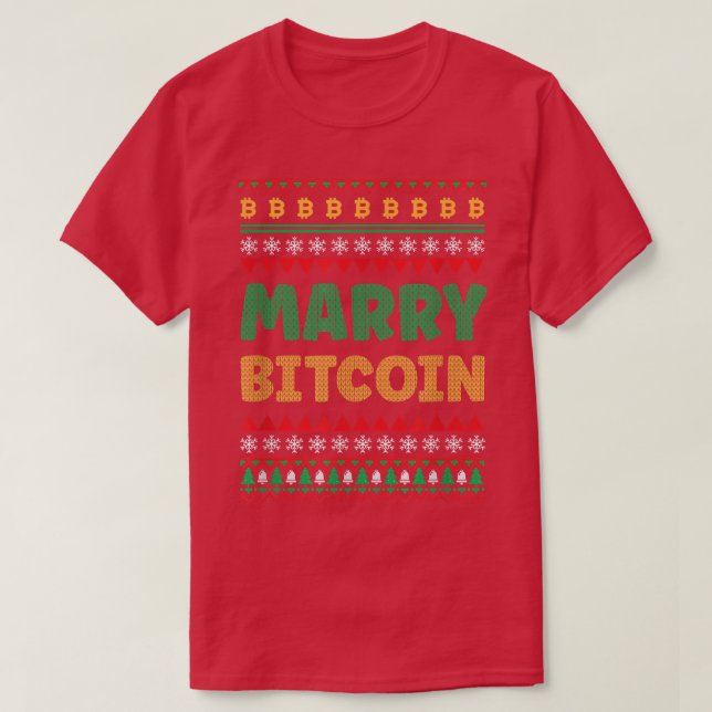 Merry Bitcoin Ugly Christmas Snowflake Tree Design T Shirt (Design framsida)