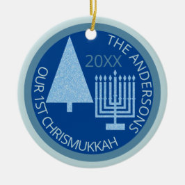 Merry Blue Interreligions Cute 1st Chrismukkah Pho Julgransprydnad Keramik