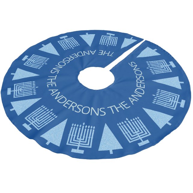 Merry Blue Intertron Chrismukah Cute Family Namn Julgransmatta Borstad Polyester (Vinklad)