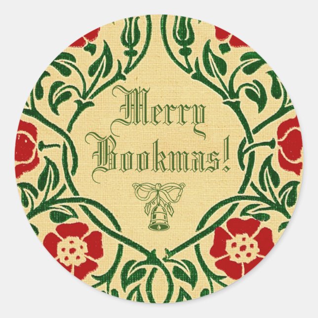 Merry Bookmas (art nouveau) Runt Klistermärke (Framsida)