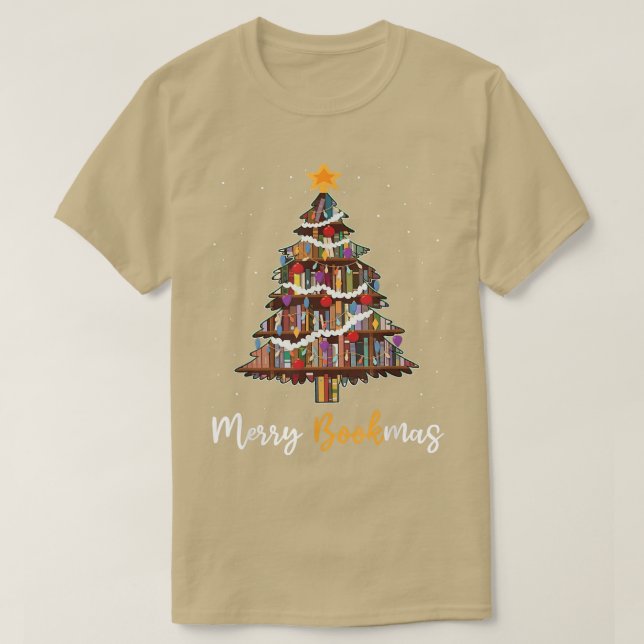 Merry Bookmas Bok Julgran Librarian Funny T Shirt (Design framsida)