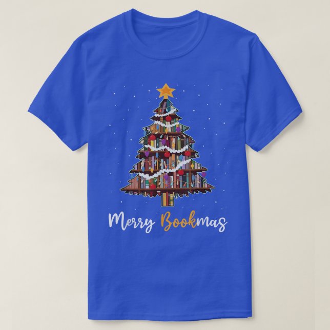 Merry Bookmas Bok Julgran Librarian Funny T Shirt (Design framsida)