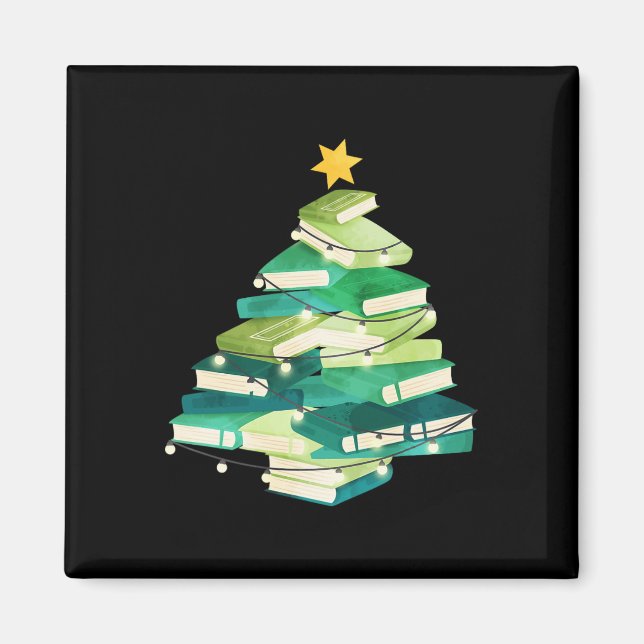 Merry Bookmas Bokar Gräs Träd Roligt Reading Älska Magnet (Framsidan)