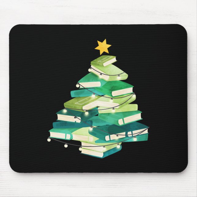 Merry Bookmas Bokar Gräs Träd Roligt Reading Älska Musmatta (Framsidan)