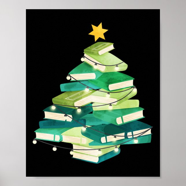 Merry Bookmas Bokar Gräs Träd Roligt Reading Älska Poster (Framsidan)