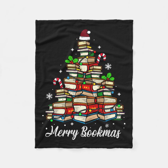 Merry Bookmas Bokar Julgran Bok Älskare Sant Fleecefilt (Framsidan)