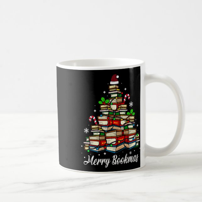 Merry Bookmas Bokar Julgran Bok Älskare Sant Kaffemugg (Höger)