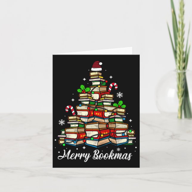 Merry Bookmas Bokar Julgran Bok Älskare Sant Kort (Framsida)
