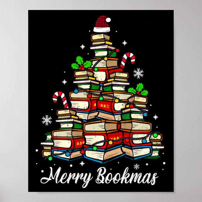 Merry Bookmas Bokar Julgran Bok Älskare Sant Poster (Framsidan)