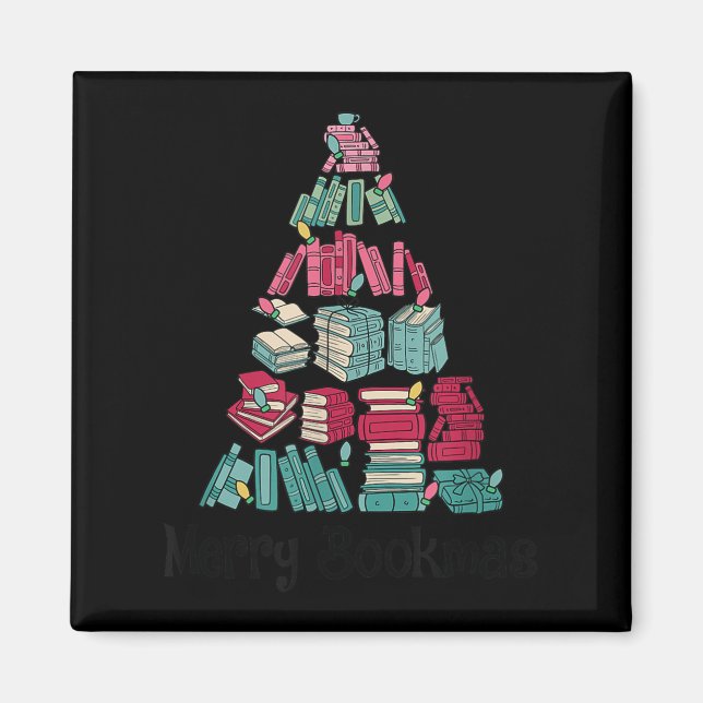 Merry Bookmas Books Ne Tree Funny Reading Lover Ch Magnet (Framsidan)
