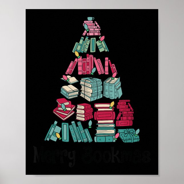 Merry Bookmas Books Ne Tree Funny Reading Lover Ch Poster (Framsidan)