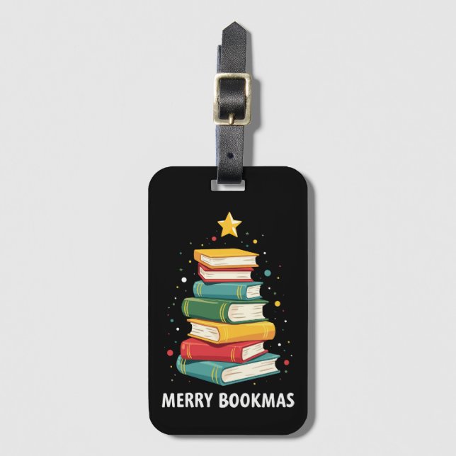 Merry Bookmas - Festive Bok Stack för Bok Älskare Bagagebricka (Framsida vertikal)