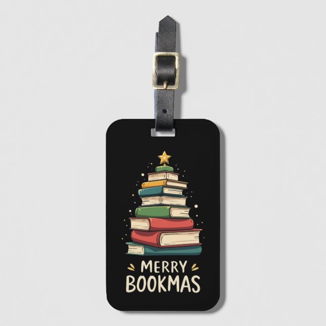 Merry Bookmas - Festive Bok Stack för Bok Älskare Bagagebricka (Framsida vertikal)
