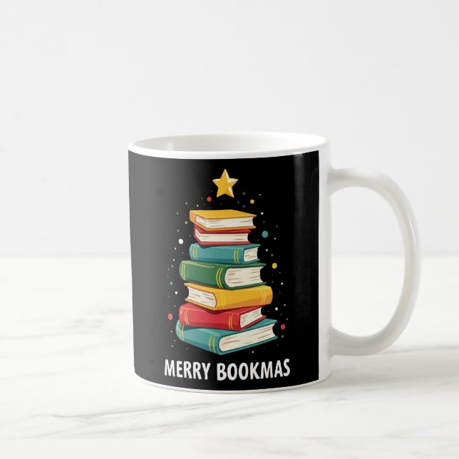 Merry Bookmas - Festive Bok Stack för Bok Älskare Kaffemugg (Höger)