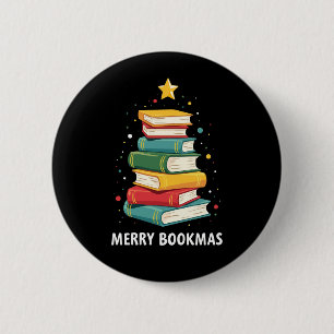 Merry Bookmas - Festive Bok Stack för Bok Älskare Knapp