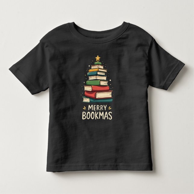 Merry Bookmas - Festive Bok Stack för Bok Älskare T Shirt (Framsida)