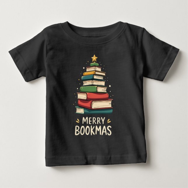 Merry Bookmas - Festive Bok Stack för Bok Älskare T Shirt (Framsida)