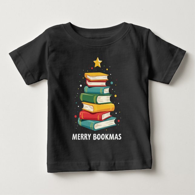 Merry Bookmas - Festive Bok Stack för Bok Älskare T Shirt (Framsida)