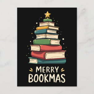 Merry Bookmas - Festive Bok Stack för Bok Älskare Vykort