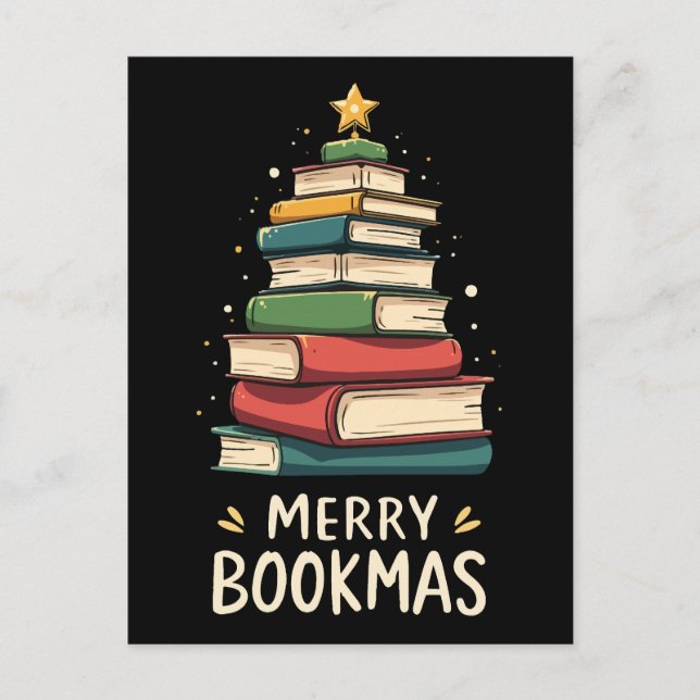 Merry Bookmas - Festive Bok Stack för Bok Älskare Vykort (Framsida)