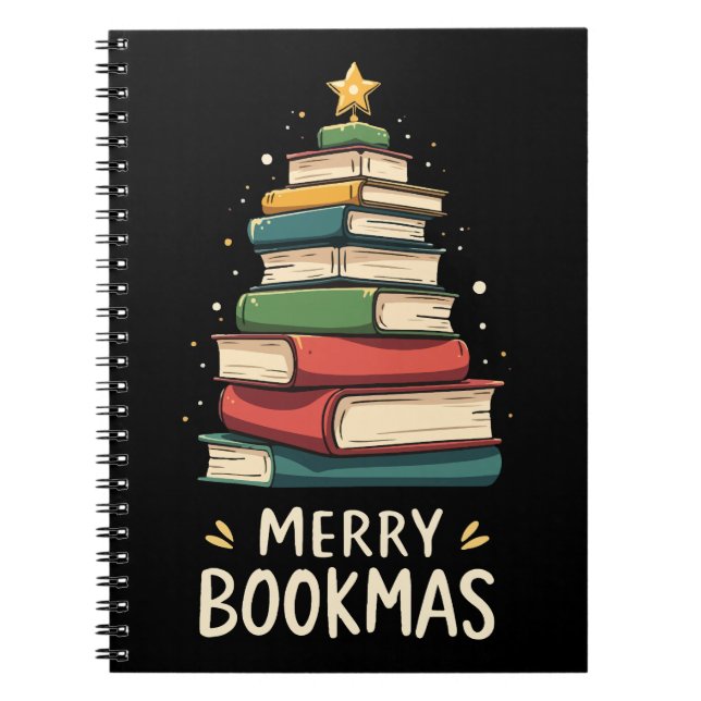 Merry Bookmas - Festive Book Stack for Book Lovers Anteckningsbok (Framsidan)