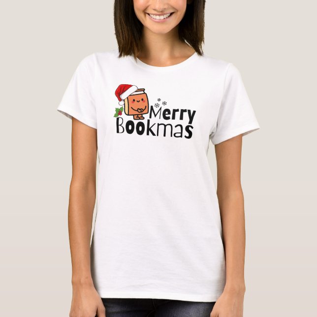 Merry Bookmas Funny jul Bok Älskare Gift T Shirt (Framsida)