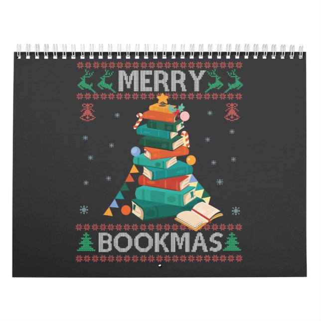 Merry Bookmas Funny Ugly Julafton Sweater Bibliote Kalender (Omslag)