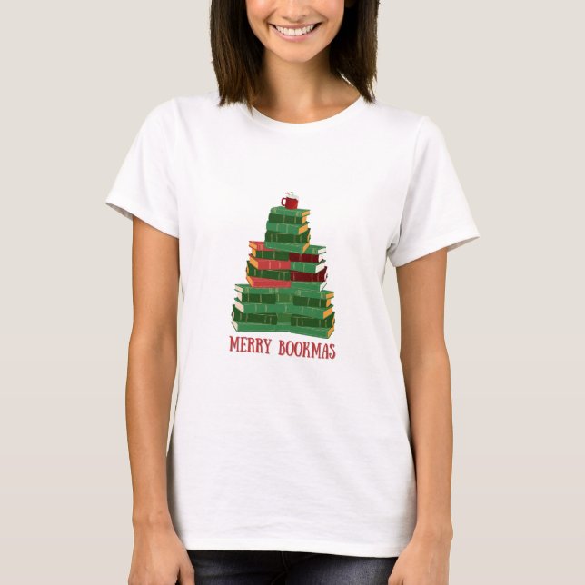 Merry Bookmas Helgdag jul jul Bok Älskare Gift T Shirt (Framsida)