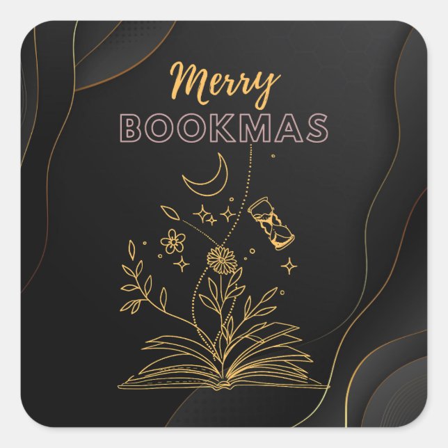 Merry Bookmas jul Bok Fyrkantigt Klistermärke (Framsida)